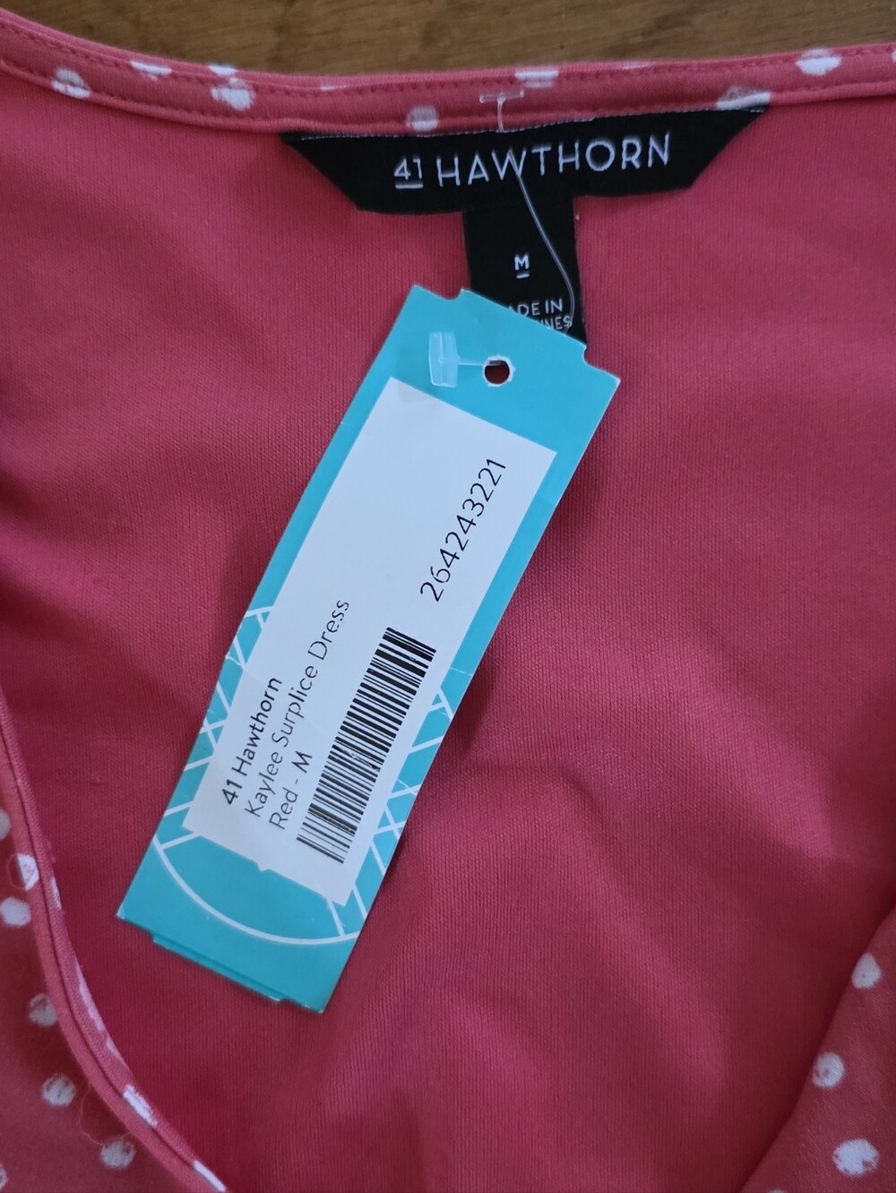 41 Hawthorn Coral Polka Dot Wrap Midi Dress - Picture 3 of 3